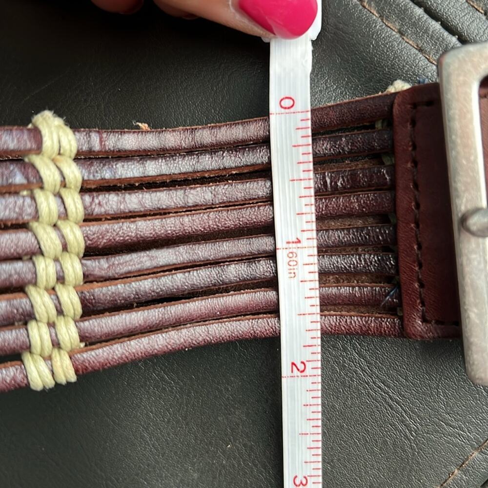 Talbots Brown Leather Strips Banded Fringe Boho Style Cowboy Carter Belt Medium - Picture 8 of 8